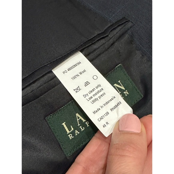 Lauren Ralph Lauren Men's 46R Navy Blue Plaid 100% Wool 2 Button Blazer Jacket - Picture 6 of 10
